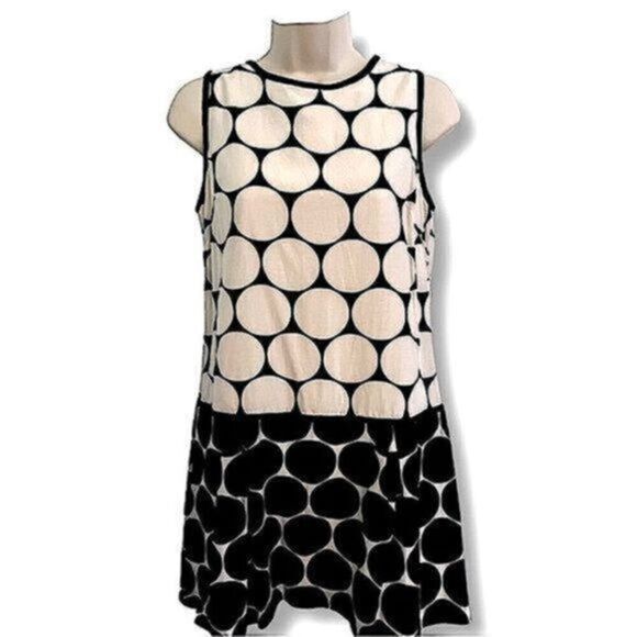Loft sleeveless Shift dress. Size 4. Cream and black. Circle pattern. - Picture 1 of 4